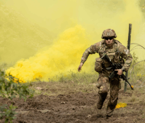 Photo of Army soldier doing fire training